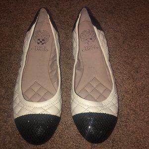Vince Camuto Cream and Black leather ballet flats